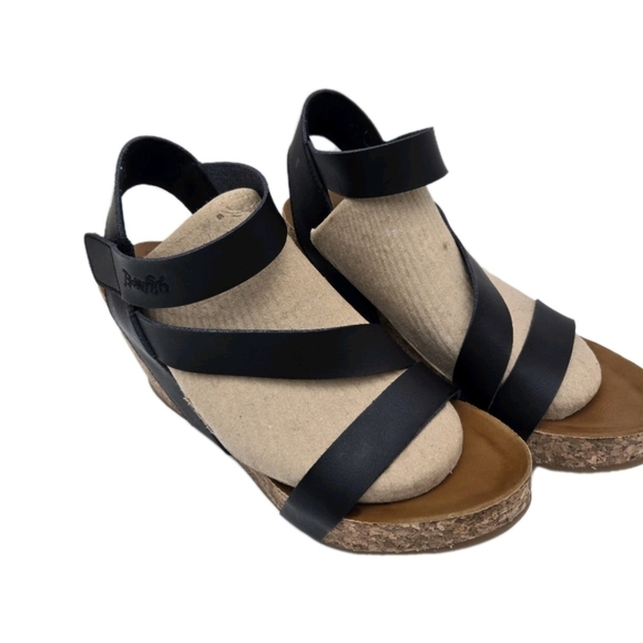 Blowfish Malibu Sandals Size 10 Black Hapuku Wedge Cork Platform Casual Open Toe - Picture 15 of 16